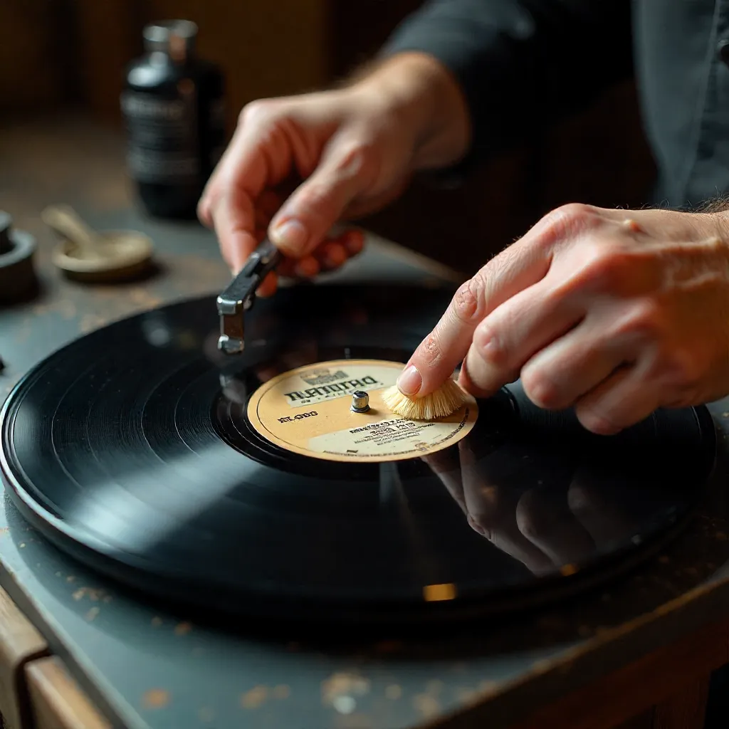 Vinyl record restoration workspace detail